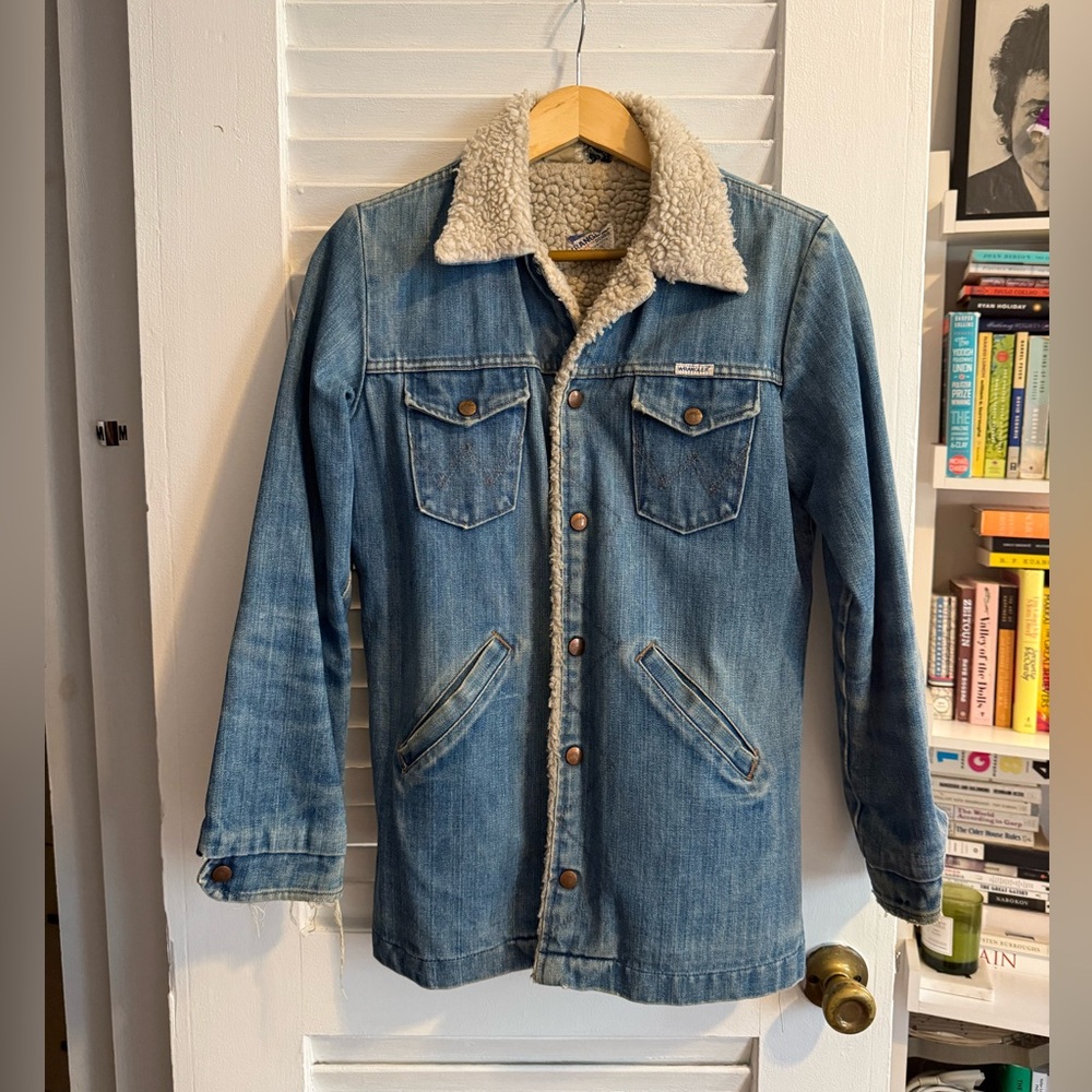 Wrangler Blue Denim Jacket with Cream Sherpa Collar